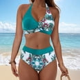 thumbnail image 4 of Trajes de baño para mujer trajes de baño de bikini para mujer trajes de baño de 2 piezas con estampado tropical hawaiano camisola con sujetador y volantes conjuntos de baño ropa de playa verde XL, 4 of 9