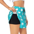 thumbnail image 3 of Lsque Aqua And White Polka Dot Printed Women's Running Shorts with Liner Pockets,Elastic Quick Dry Workout Athletic Gym Yoga Shorts,Womens High Waist Shorts-, 3 of 9