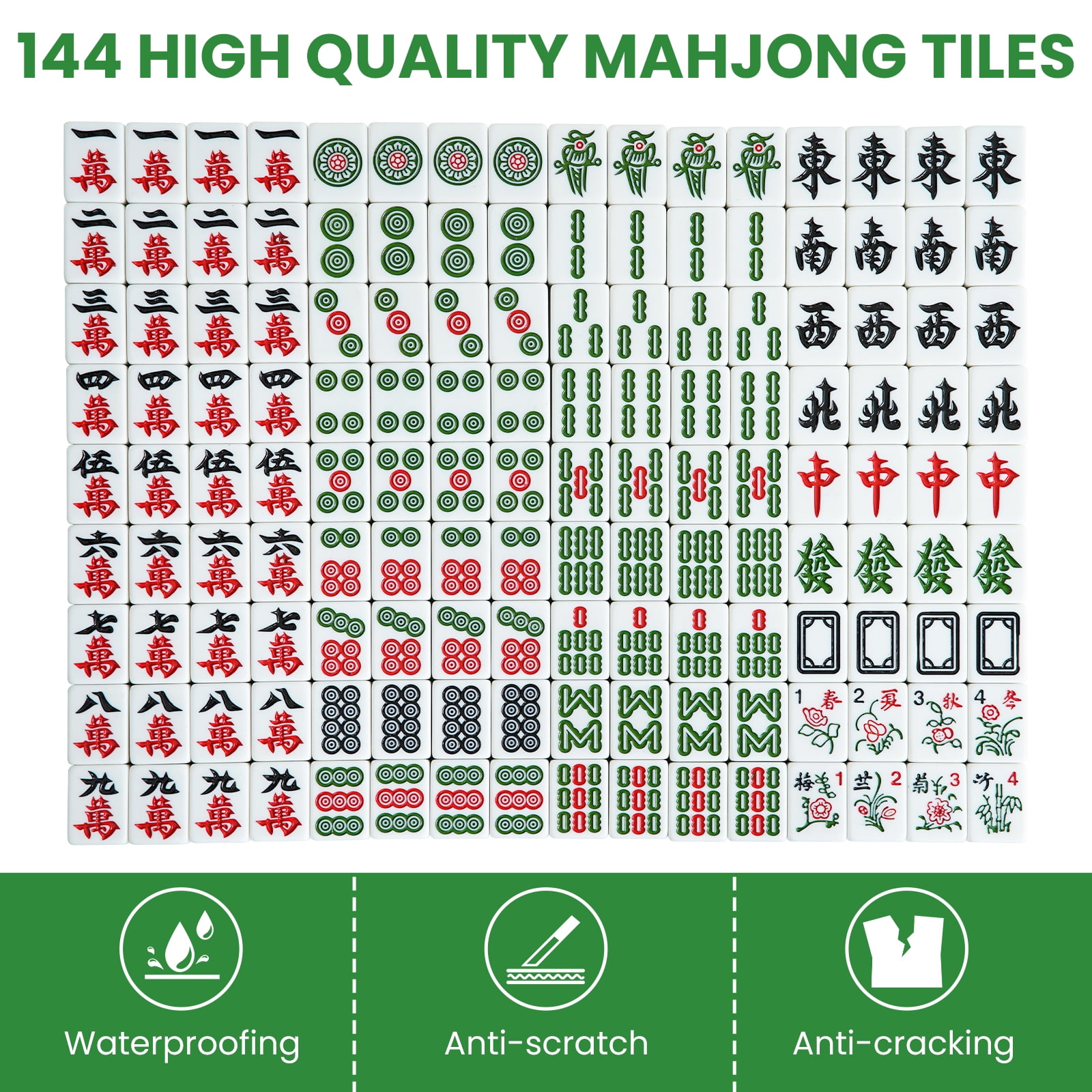 Automatic Mahjong Table with Wheels - 2 Sets of 144 42mm Tiles(Blue & Green) - Electric Foldable Mahjong Table Shuffler for Chinese Party and Gifts