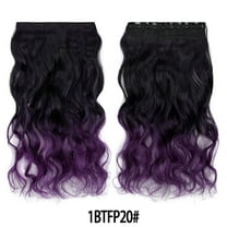 XmhyTop 17.7" Long Straight Clip in Hair Extensions, Full Head One Piece Style with 5 Clips, Highlight Synthetic Fibre, Easy-to-Wear for Women, Black to Dark Purple