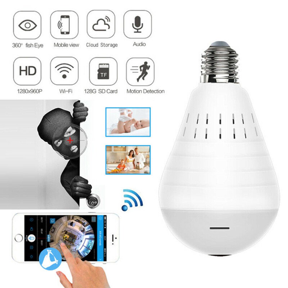 Light Bulb Camera,Dome Surveillance Camera 2.4GHz Wifi 360 Degree
