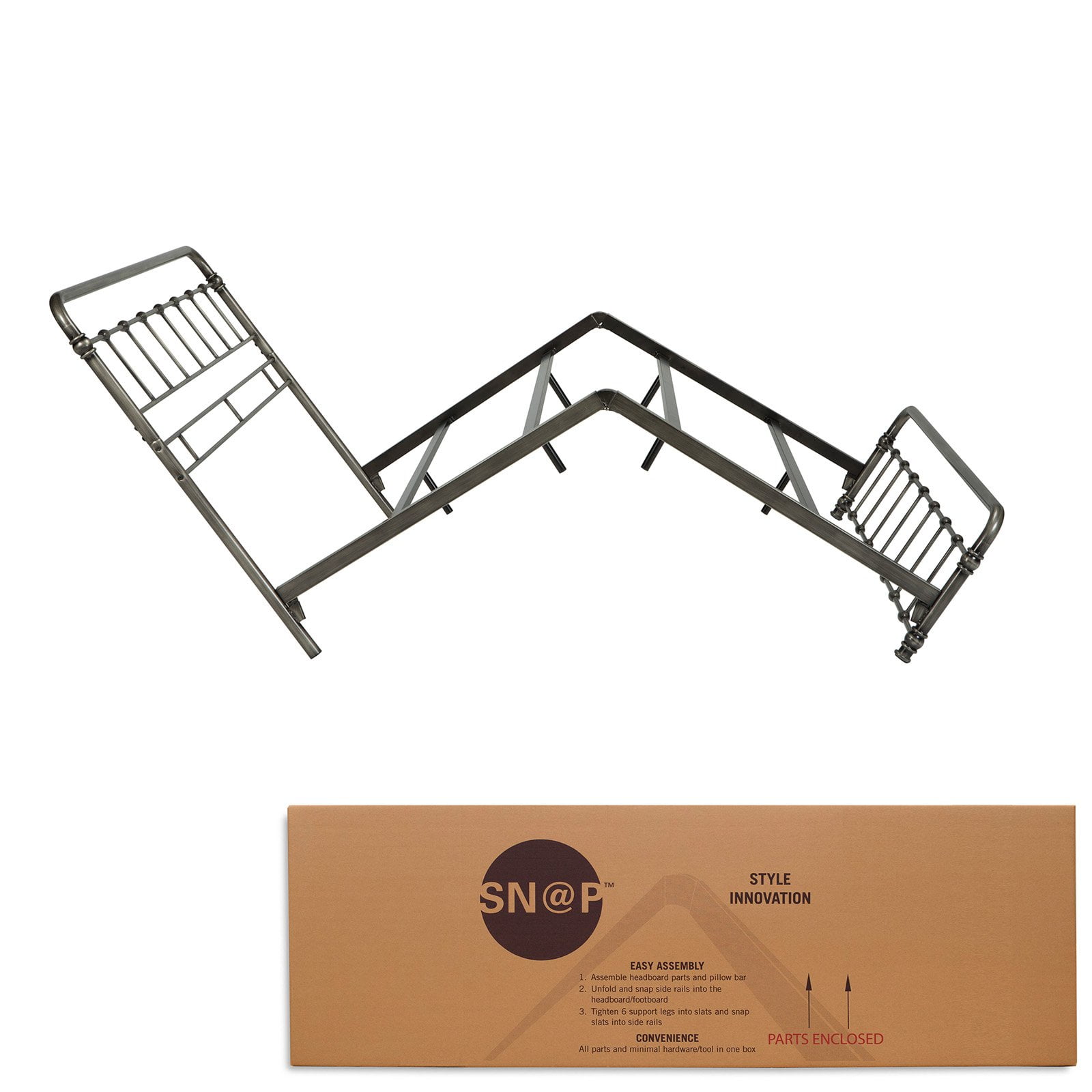 Fremont Metal Snap Bed With Folding Frame Bedding Support System And Fremont Metal Snap Bed With Folding Frame Bedding Support System And Rounded Edge Panels Weathered Nickel Finish Full Com