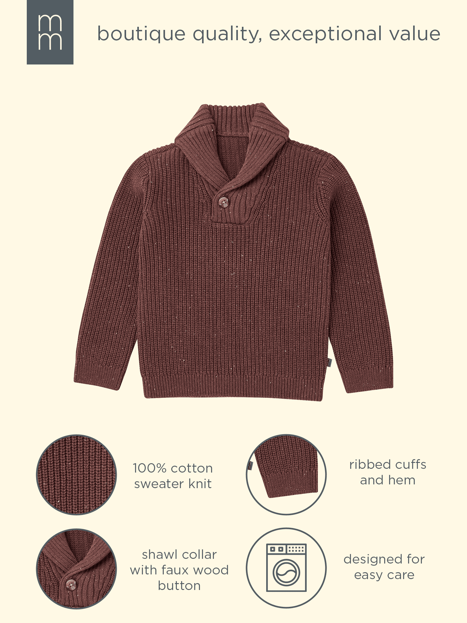 Modern Moments by Gerber Toddler Boy Shawl Collar Sweater, 12 Months - 5T