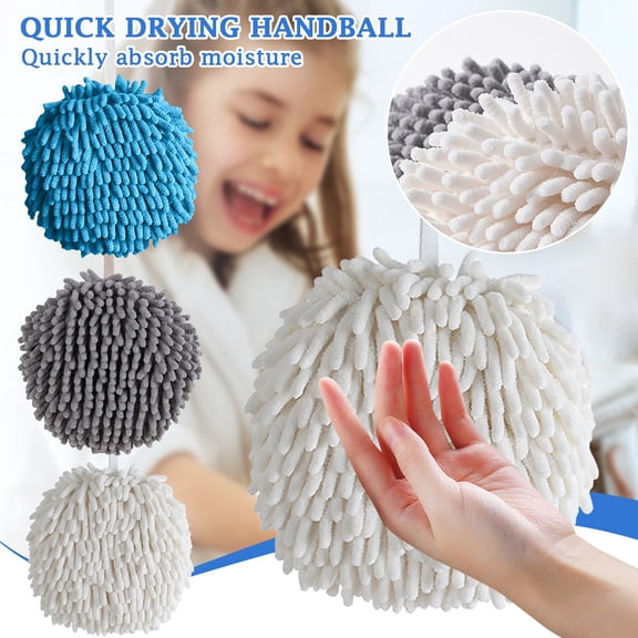 Hand Towel Ball Hanging Hand Towel for Kitchen and Bathroom Super Absorbent Chenille Microfiber Quick Dry Soft Thickened Decorative Round Towel with Hanging Loop Blue Blue