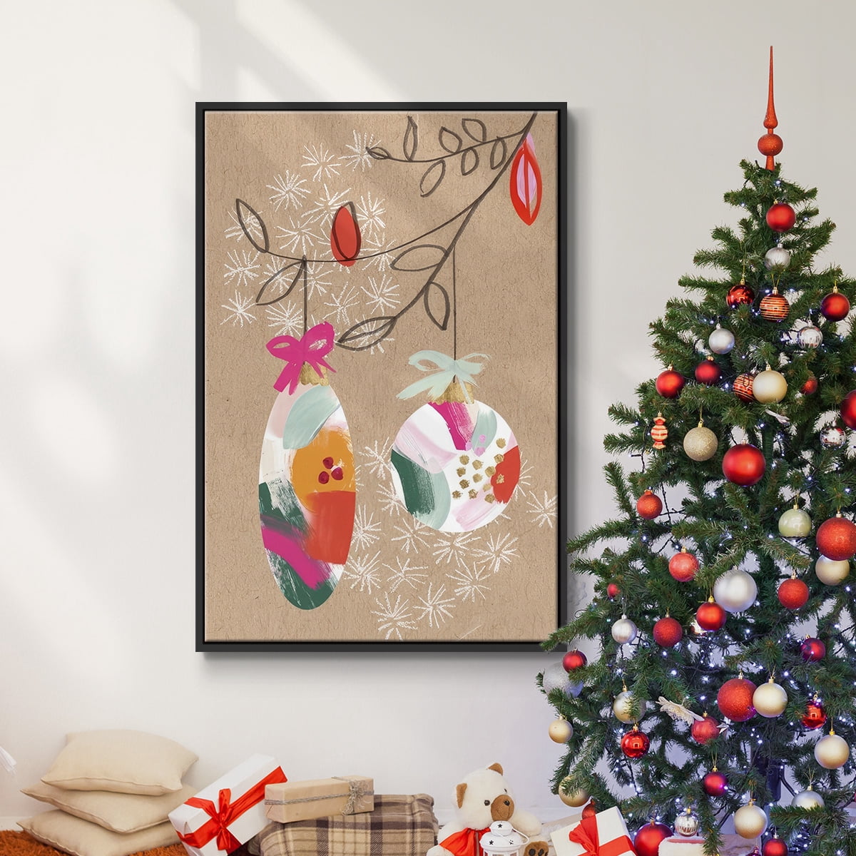 Crafty Christmas Collection B - Framed Gallery Wrapped Holiday Canvas - 25 x 37 - Black Frame
