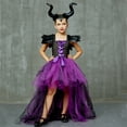 thumbnail image 4 of Conjunto de 3 piezas para Halloween, disfraz de maléfica para niña, trajes altos y bajos, vestidos de malla con capa de plumas para fiesta de Carnaval, 4 of 5