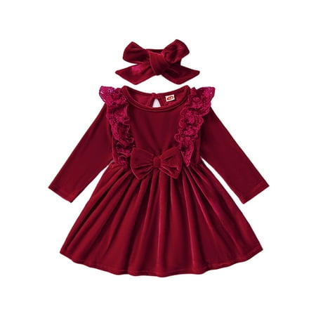 

Glonme Velvet Dresses Girls Cute Princess Two Piece Outfits Puffy Swing Party Dress Wine Red 92cm