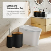Livhil 6 Pcs Bamboo and Plastic Bathroom Accessories Sets, Specially Designed for Small Spaces, Toothbrush Cup Bath Accessories Sets Suitable for Homes, Hotels, Office Buildings (Black)