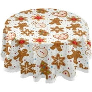 SKYSONIC Christmas Gingerbread Cookies Round Tablecloth 60 Inch Table Cloth Table Cover for Kitchen Dining Table Buffet Parties and ?Camping