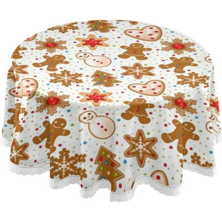 SKYSONIC Christmas Gingerbread Cookies Round Tablecloth 60 Inch Table Cloth Table Cover for Kitchen Dining Table Buffet Parties and ?Camping