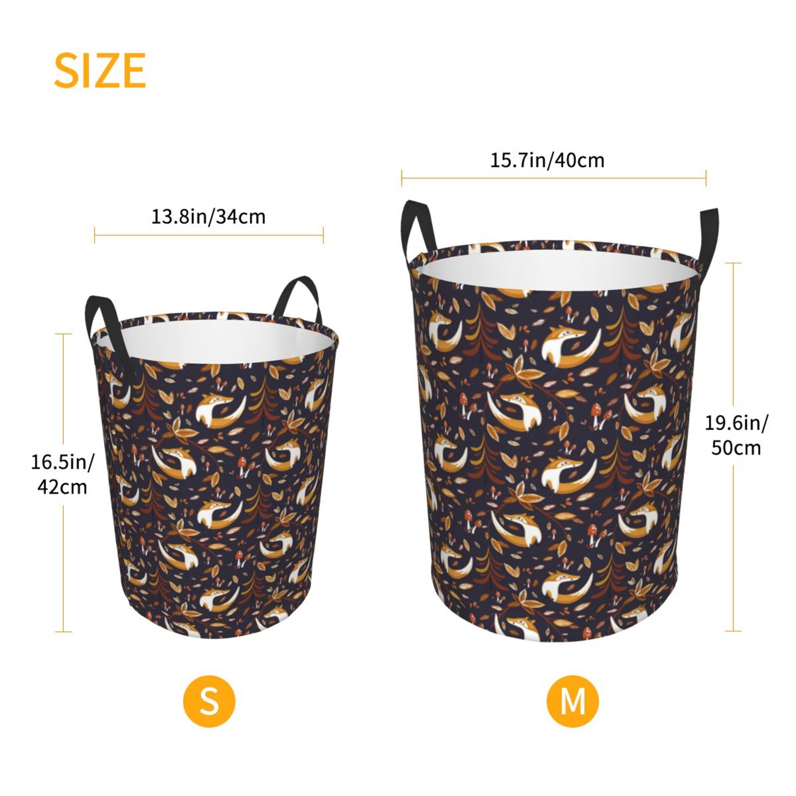 Large Laundry Basket with Handles - Autumn Leaf Fox Mushroom Kids Baby Dirty Clothes Laundry Hamper for Bedroom Aesthetic
