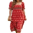 thumbnail image 1 of Robe d'Été Bohème pour Femmes Imprimé Floral Col Carré à Volants Robe Longue Maxi de Plage Style E s, 1 of 5