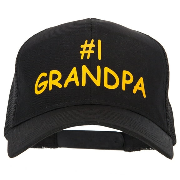 Number 1 Grandpa Heat Transfer Solid Cotton Mesh Pro Style Cap - Black OSFM