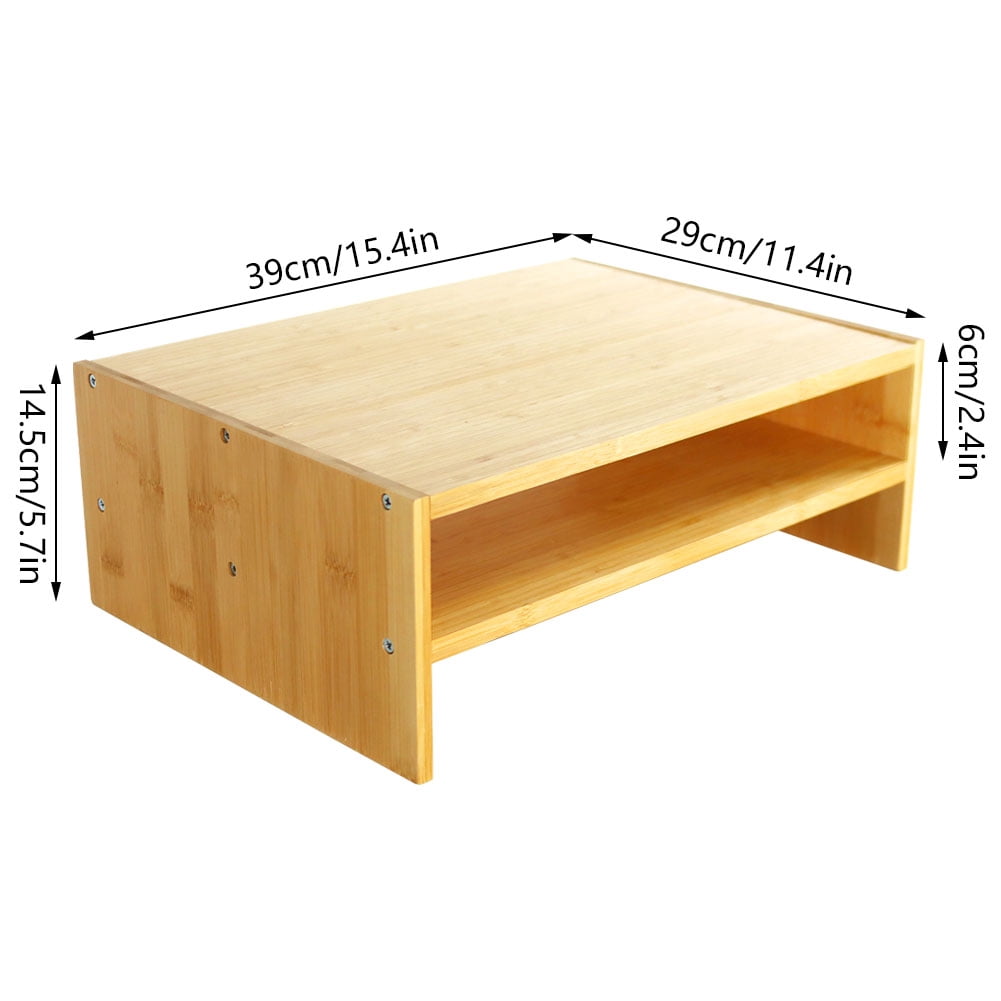 WKWKER 2-Tier Bamboo Monitor Riser Stand Desk Laptop Stand for Workstation Home Office Computer Laptop Printer Stand Natural Color (Flat)