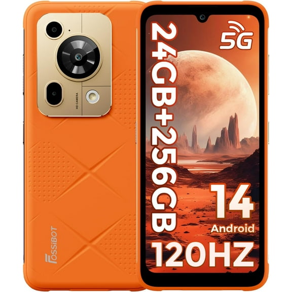 FOSSIBOT F112 Pro 5G Rugged Smartphone, 24GB 256GB/1TB Android 14 Unlocked Smartphone, 7150mAh Battery Cell Phone, 6.88'' Display, Dual SIM 5G Unlocked Phone, IP68 / IP69K,NFC,2025 Black