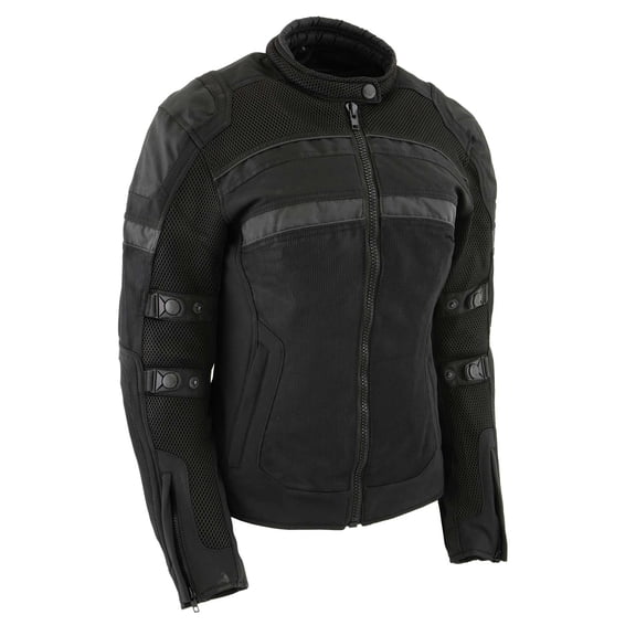 Milwaukee Leather MPL2775 Black Armored Textile Motorcycle Jacket for Women - All Season Jacket w/ Removable Liner X-Small