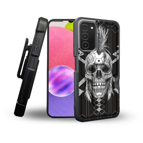 ANJ  Rugged Shockproof Holster Case Card Slot Kickstand   Tempered Glass Cover for Samsung Galaxy A03s - Punk Skull