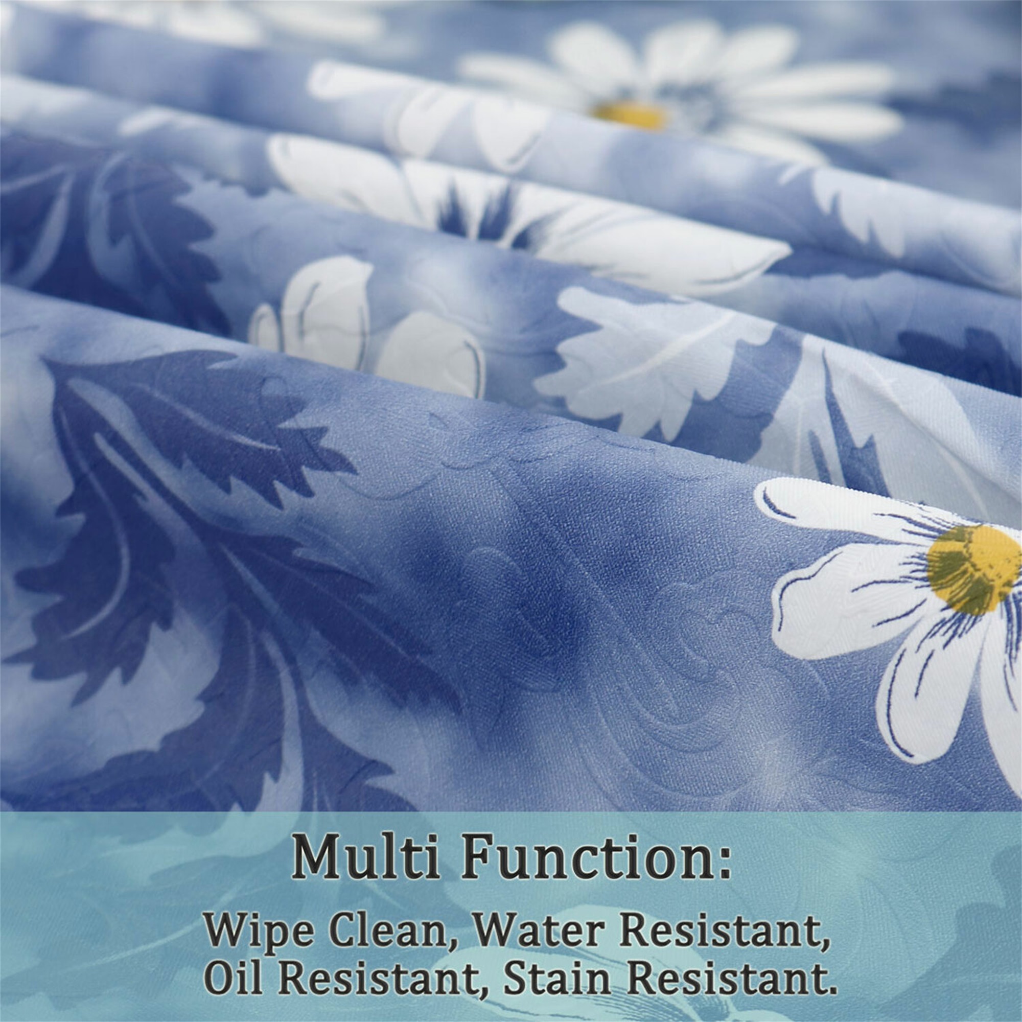 Unique Bargains Floral Decoration Round Vinyl Waterproof Tablecloth Blue 60" Dia