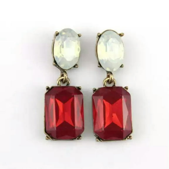 Vintage Dainty Clear Bead Jewelry Quartz Rainbow Square Drop Stud Earrings Gift