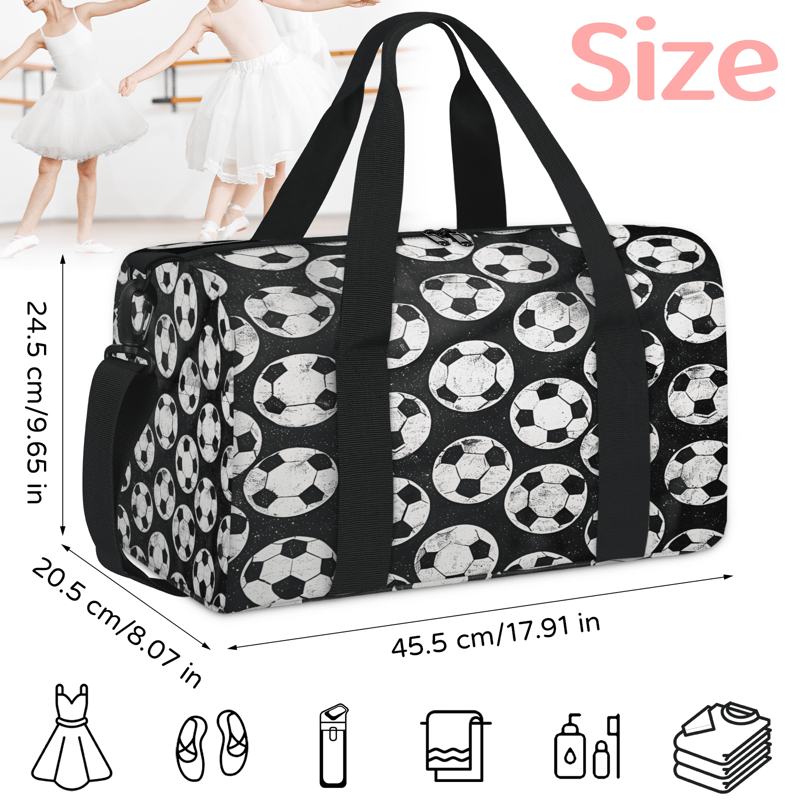 Herdesigns Soccer Ball Gym Bag for Women, Duffle Bag for Travel Sport, Lightweight Waterproof Carry on Weekender Overnight Dance Yoga Workout Bags