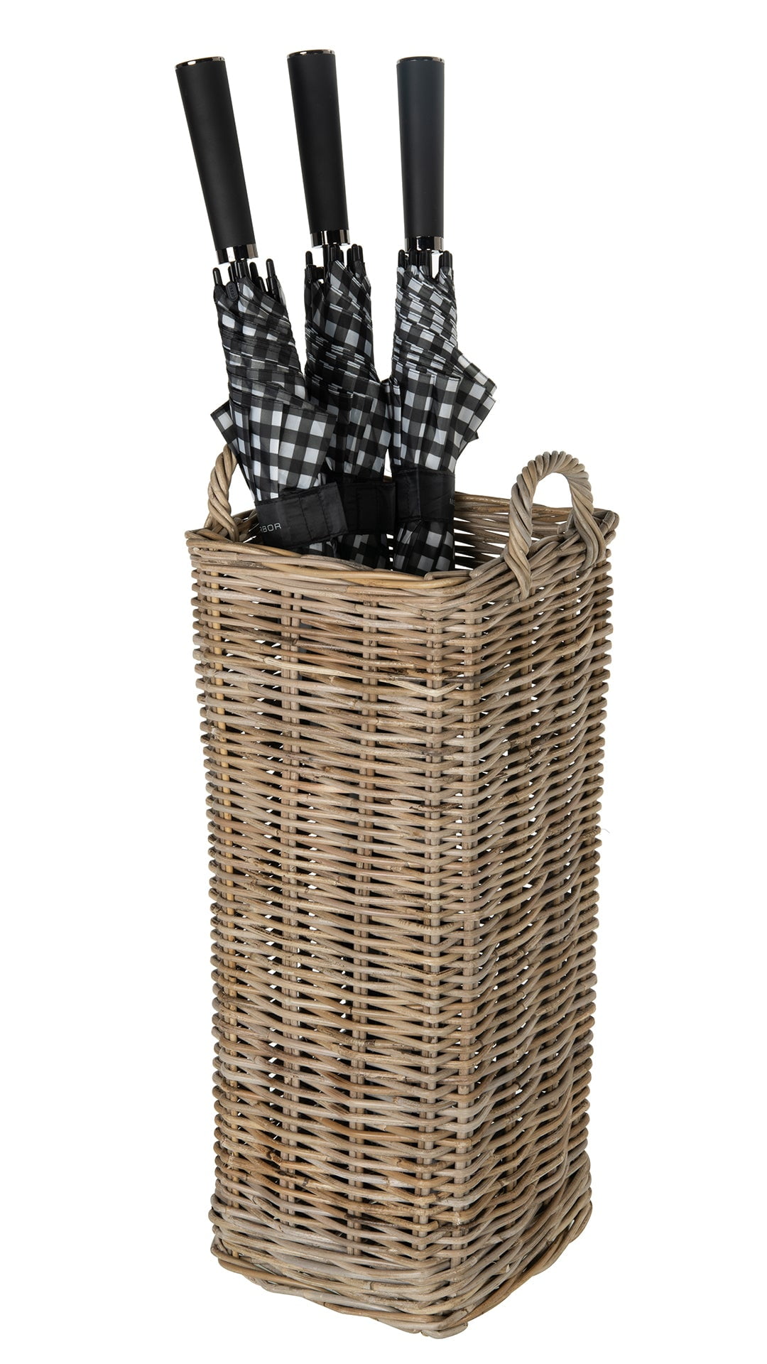 Kuoboo Square Umbrella Holder Stand with Metal Water Catch, Cane Walking Stick Holder, Storage Basket Gray
