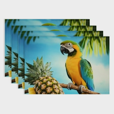 

SHERONV Mats Set Heat Resistant Placemats for Dining Table Washable Table Mats Non-Slip Linen Placemats for Kitchen Indoor/Outdoor Summer Parrot Pineapple Birds Place Mat 18x12in