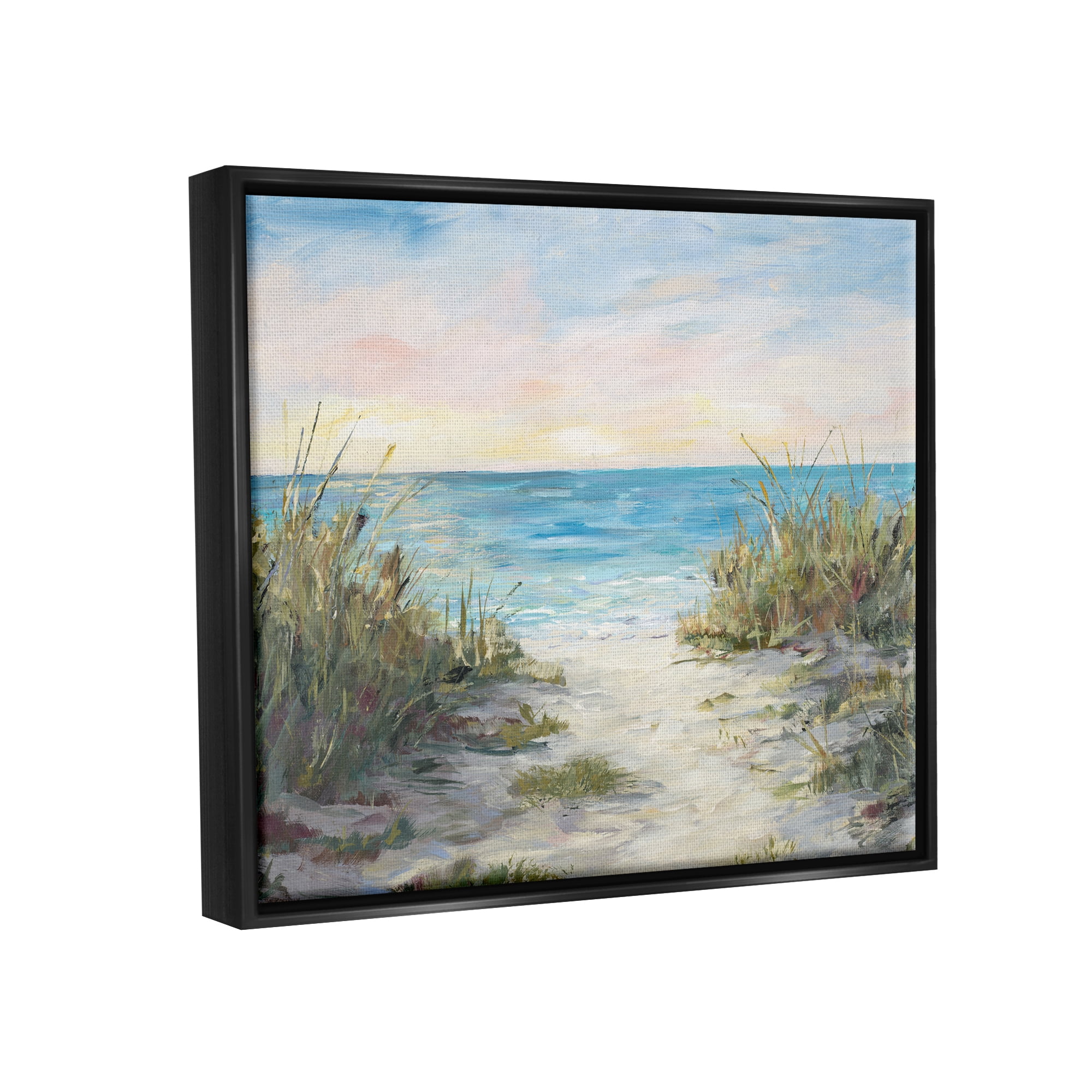 Stupell Industries Sea Grass Ocean Path Nature Painting Black Floater Framed Art Print Wall Art, 21 x 17