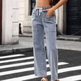 thumbnail image 6 of Miluxas Women's Pull On Straight Leg Casual Drawstring Jeans Loose Fit High Waisted Denim Pants with Pockets Perfecf for Daily Wear Light Blue, 6 of 8