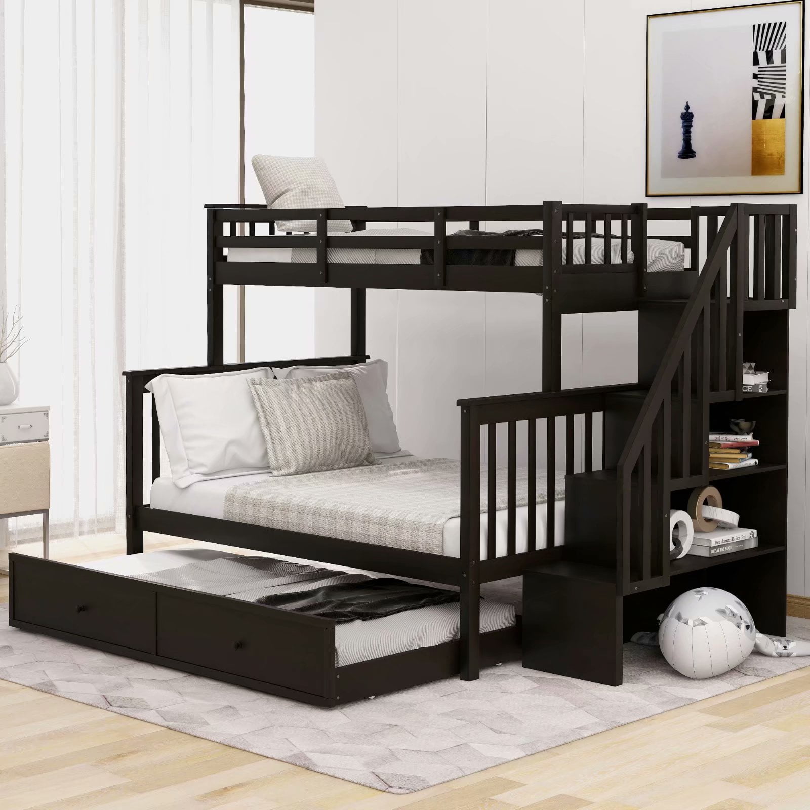 Twin Over Full Bunk Bed With Size, Black Wood Bunk Beds Twin Over Full