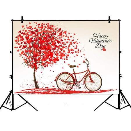 YKCG 7x5ft Tree of Love Heart Valentine's Day Bike Photography Backdrops Polyester Photography Props Studio Photo Booth Props