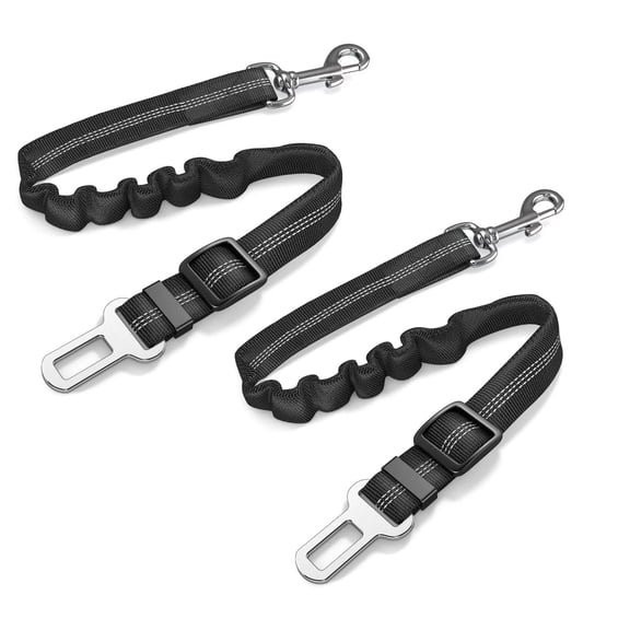 CZZY Adjustable Dog Seat Belt for Vehicles - Nylon Pet Car Seat Harness, Retractable & Heavy Duty, Elastic & Durable - Black, 2 Pieces
