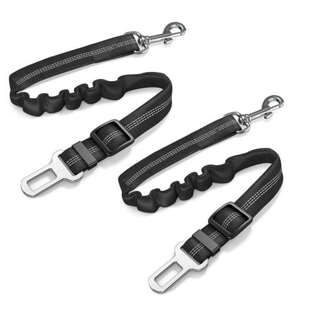 CZZY Adjustable Dog Seat Belt for Vehicles - Nylon Pet Car Seat Harness Retractable & Heavy Duty Elastic & Durable - Black 2 Pieces