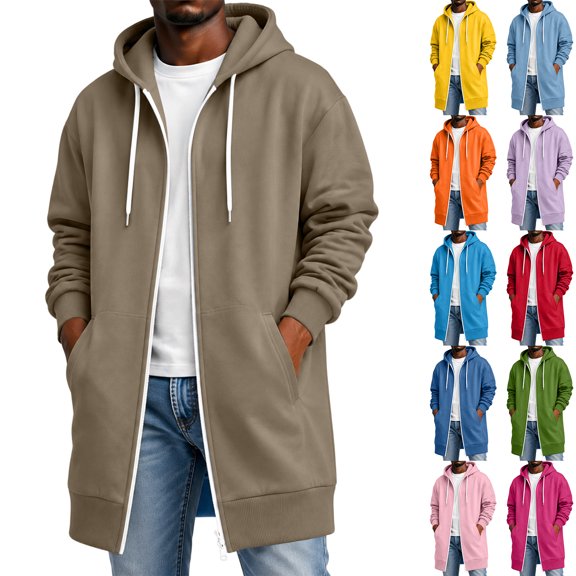 LNZGNM Hoodie for Men Oversized Zip Up Fleece Sweatshirts with Pockets, Long Sleeve Relaxed Fit Winter Coat, Green (XXXXXL)
