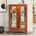 thumbnail image 2 of Lisonu Lighted Curio Cabinet with Mirrored Back, 2-Door Glass Display Cabinet with Adjustable Shelves for Collectibles, Dark Oak Finish, 2 of 26