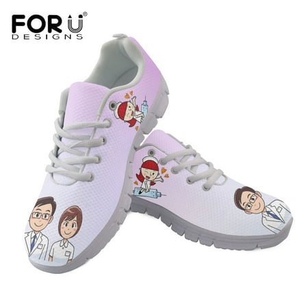 

Ladies Comfort Lace-up Flat Shoes Cute Cartoon Nurse Doctor Pattern Casual Sneakers Women Breathable Mesh Shoe Mujer