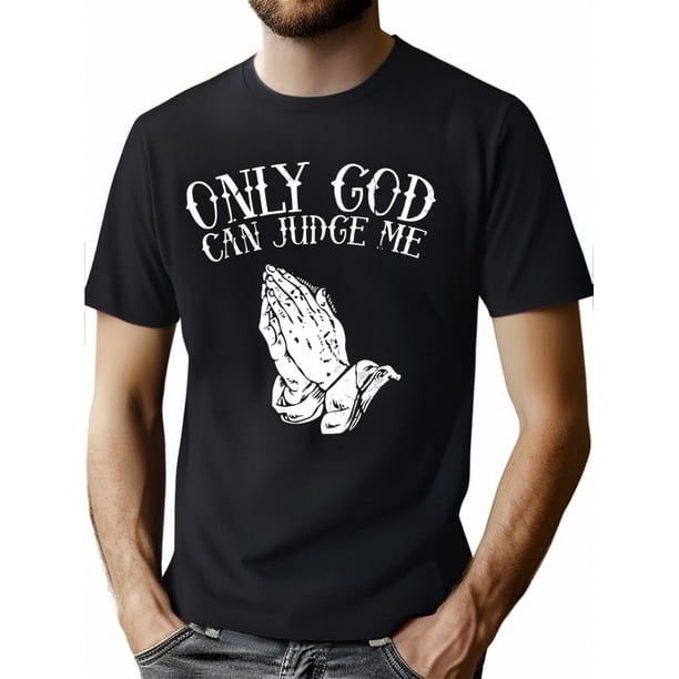 Men's Fashion Graphic Tee with 'Only God Can Judge Me' Print - Casual Crew Neck Knit T-Shirt with Slight Stretch for Summer