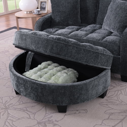 Loveseat Recliner, Double Sofa Bed with Storage Footstool and Irregular Armrests, Corduroy Convertible Bed, Perfect for Living Rooms, Black