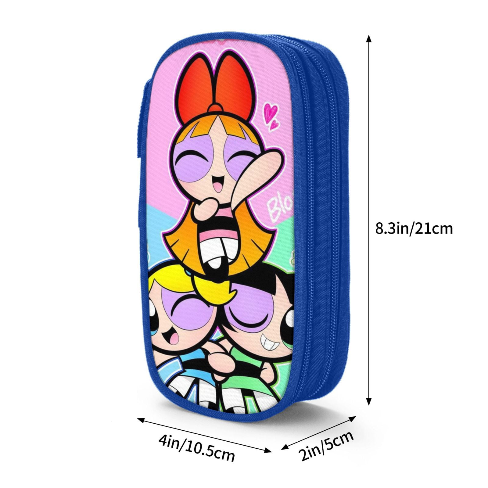 The Powerpuff Gi-rls Pencil Case Large Capacity Pencil Pouch Penbag Office Stationery Organizer Travel Makeup Bag Blue