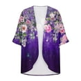 thumbnail image 5 of lcziwo Plus Size Womens Clothing Spring Summer Kimono 2025 Floral Print Puff Sleeve Cardigans Loose Cover Up Chiffon Cardigan Casual Blouse Tops Purple S Clearance Sales Today Sales Prime, 5 of 6