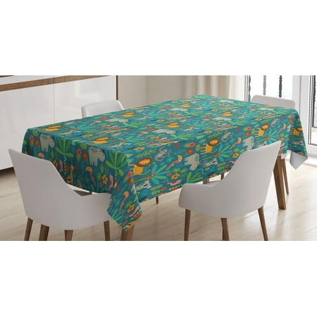 

Ambesonne Jungle Tablecloth Rectangular Table Cover Hippo Parrot Koala and Deer 60 x90 Multicolor