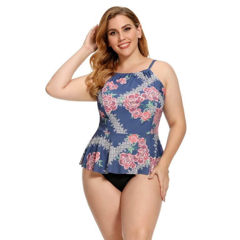Goodwill Women Plus Size Tankini Swimsuits with Shorts Flounce Two Piece Bathing Suit Floral Printed Swimwear Walmart