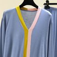 thumbnail image 6 of PNTUTB Pajama Set for Women Color Block Long Sleeve V-neck Top and Elastic Waist Pants Loose Casual Comfort Soft Two Piece Set, 6 of 7