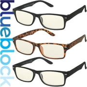 Blue Light Reading Glasses 3 Pack Readers Mens Womens Computer Eye Strain Eyeglasses Square Set