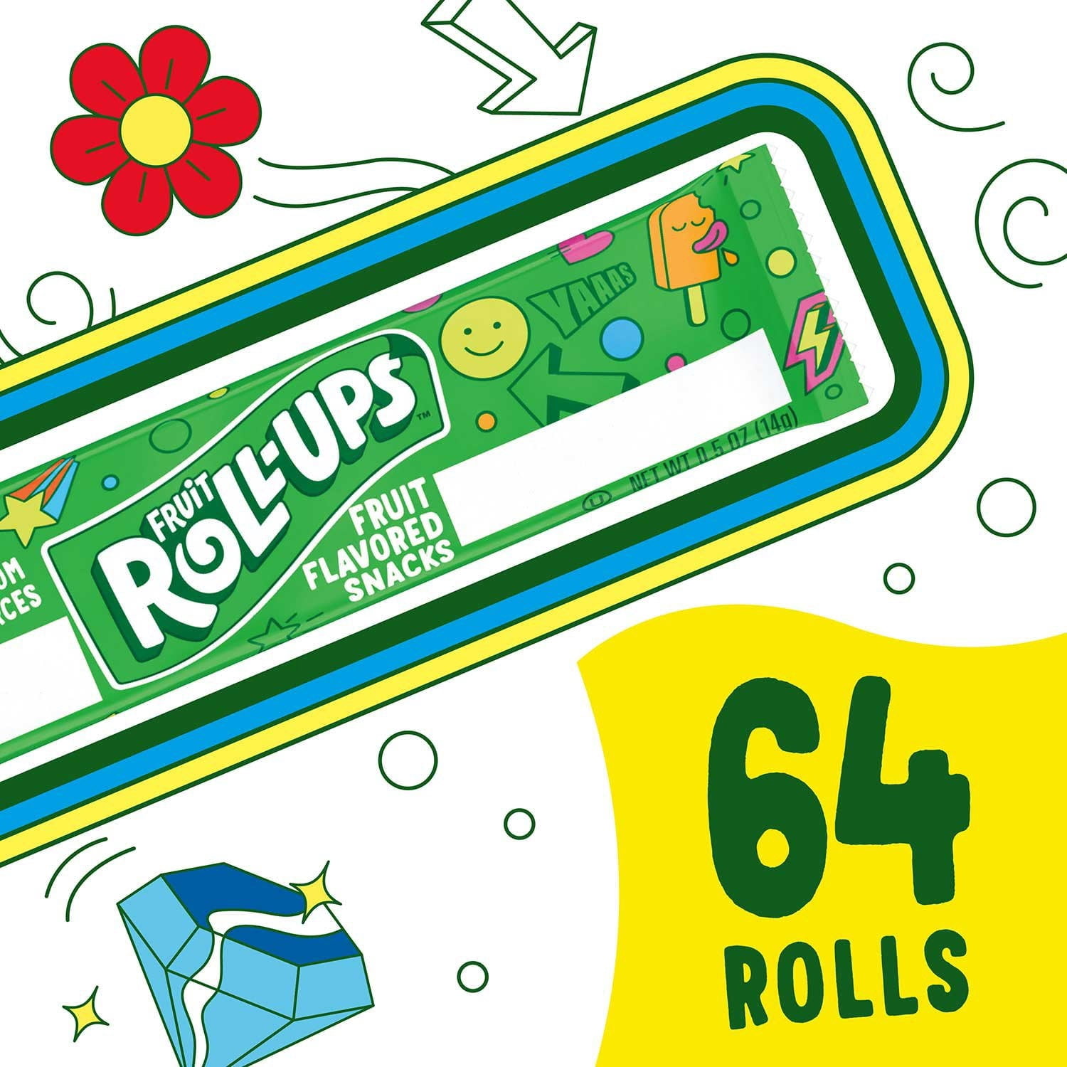 Fruit Roll-Ups Fruit Flavored Snacks Variety Pack, 0.5 Ounce (Pack of 64)