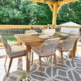 thumbnail image 1 of PURPLE LEAF 7 Pieces Modern Patio Dining Set, Rectangular Aluminum Outdoor Table and 6 All-Weather PE Rattan Chairs Set for Kitchen Porch and Garden, Deep Teak, 1 of 8
