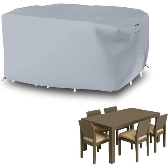 Seal Skin Rectangular Dining Set Cover, Waterproof Elite PVC (Gray, 110"L x 84"W x 28"H)