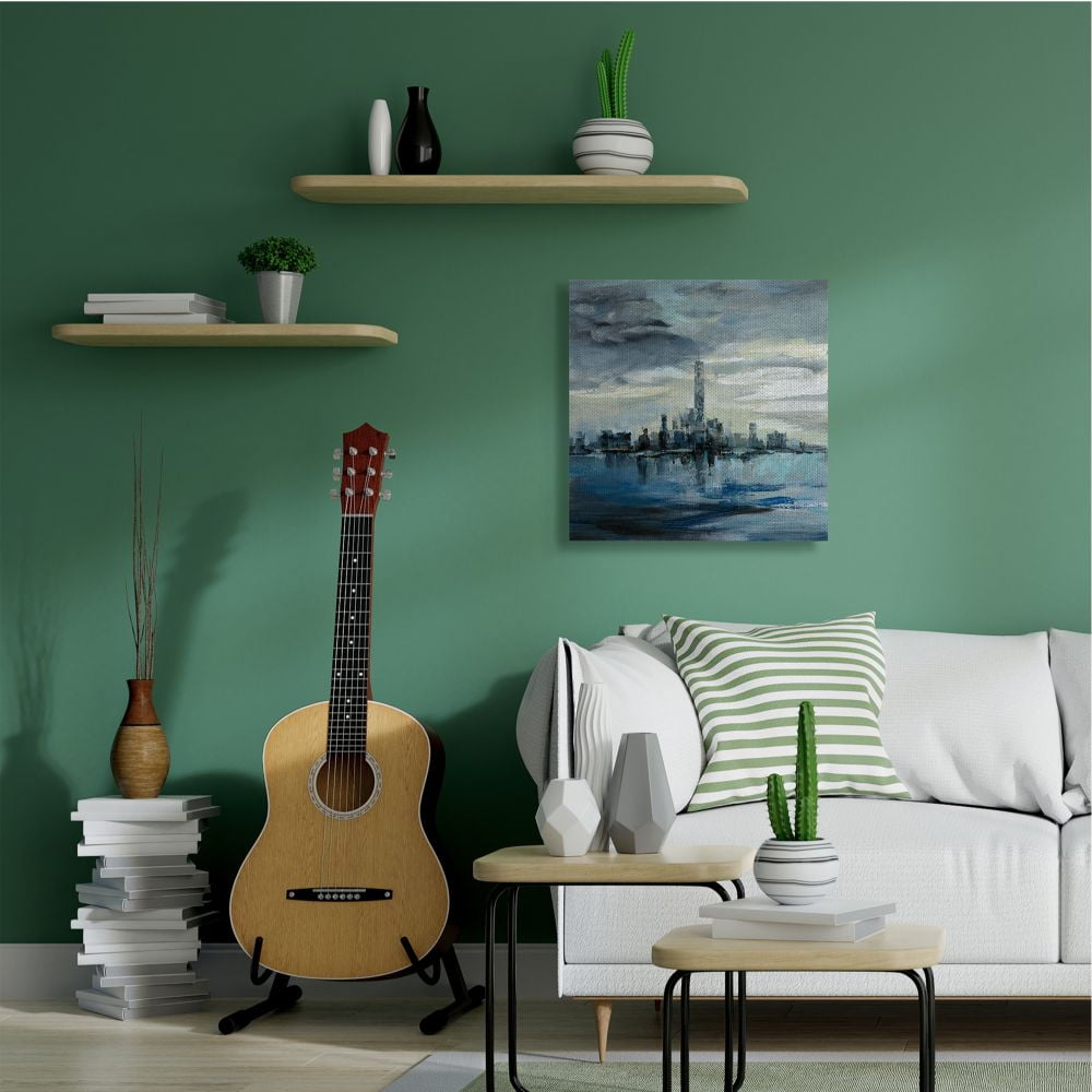 Stupell Industries Storm Cloud City Scape Building Skyline Blue Grey Painting Canvas Wall Art Design by Silvia Vassileva, 30" x 30"