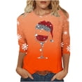 thumbnail image 1 of Fiudx Ofertas Flash Del Día Camiseta de Manga 3/4 con Cuello Redondo y Estampado Navideño para Mujer, Jersey con Cuello Redondo, Top/Camisa de Manga Larga con Cuello Redondo, 1 of 3