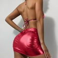 thumbnail image 4 of WREESH Women's 3-Piece Halter Bikini Set Holographic Drawstring Skirt & Ruched Cover-Up 2025 Red, 4 of 5