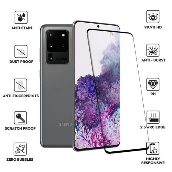 For Samsung Galaxy S20 Ultra Full Cover 3D Curved Tempered Glass Screen Protector Black